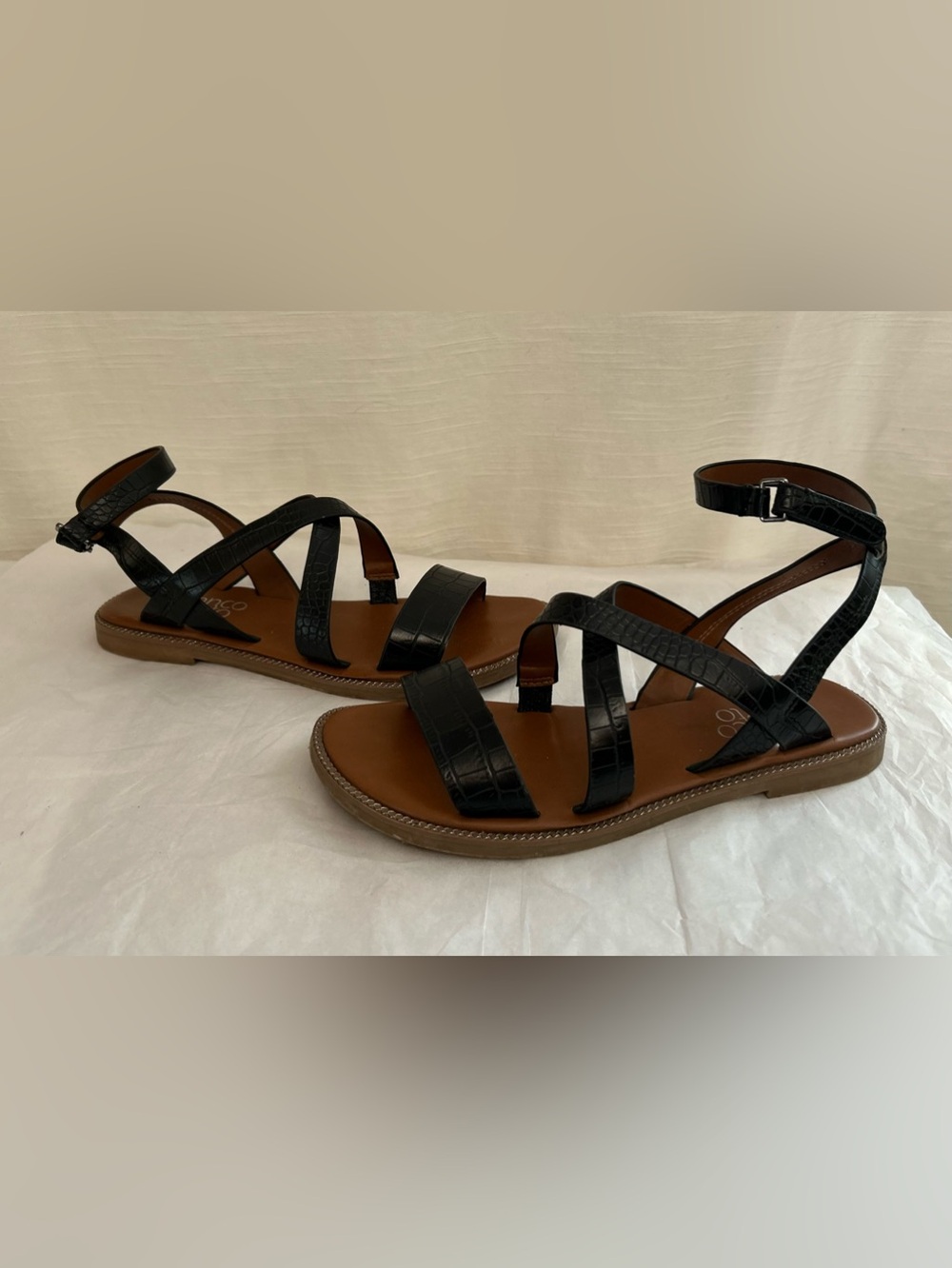 Franco‎ Sarto Kaiser Black Croc-Textured Ankle Strap Sandals